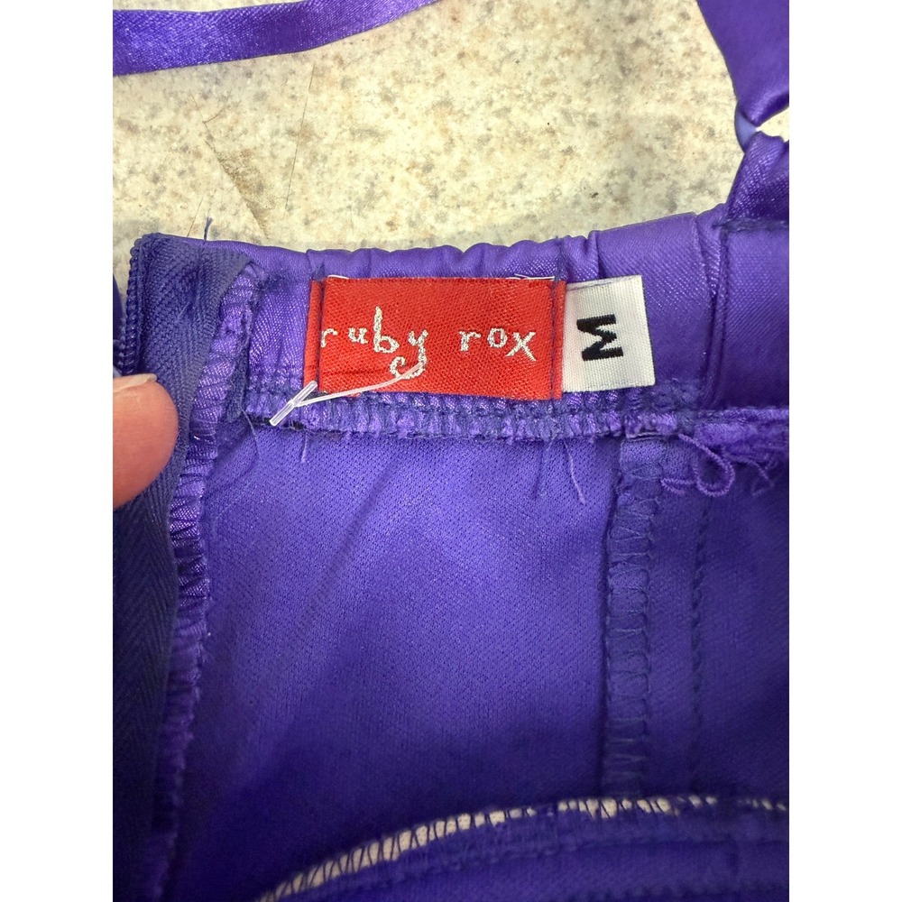 Foxy Purple Satin Babydoll Dress Bow Empire Waist Party Y2K Fairy Sz M - Picture 6 of 14